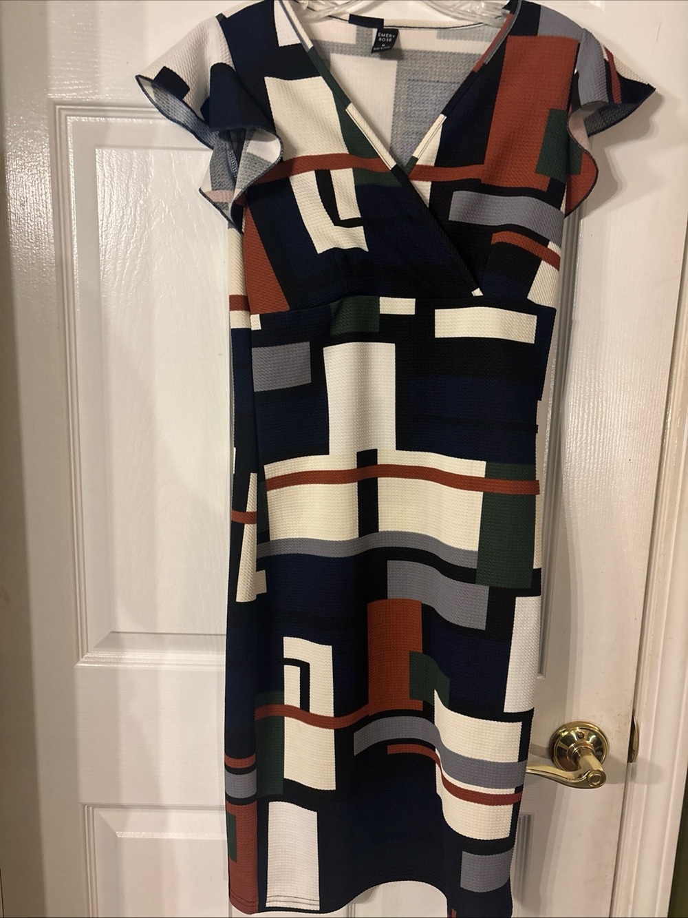 Geometric Print Navy & Rust Midi Wrap Dress
